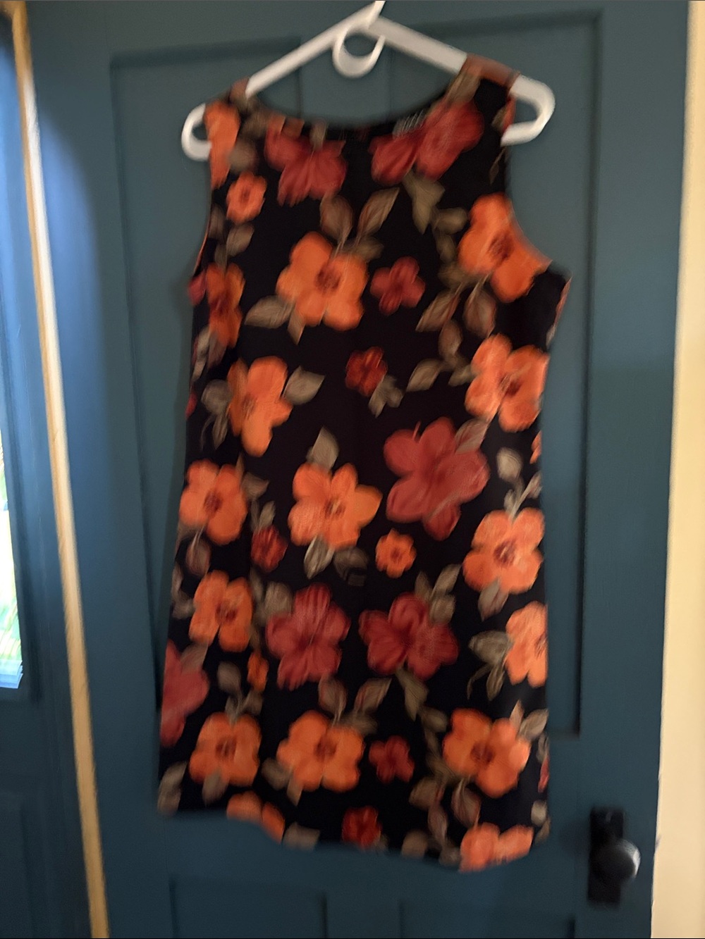 New York & Company Black Dress with Orange Floral Print